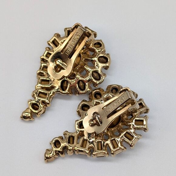 Glamorous HOLLYCRAFT Clip-on Rhinestone Earrings - Vintage Midcentury - Picture 6 of 7
